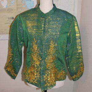 "TOTONG GELLANGARIN" GREEN/GOLD BEADED EMB METALLIC JACKET